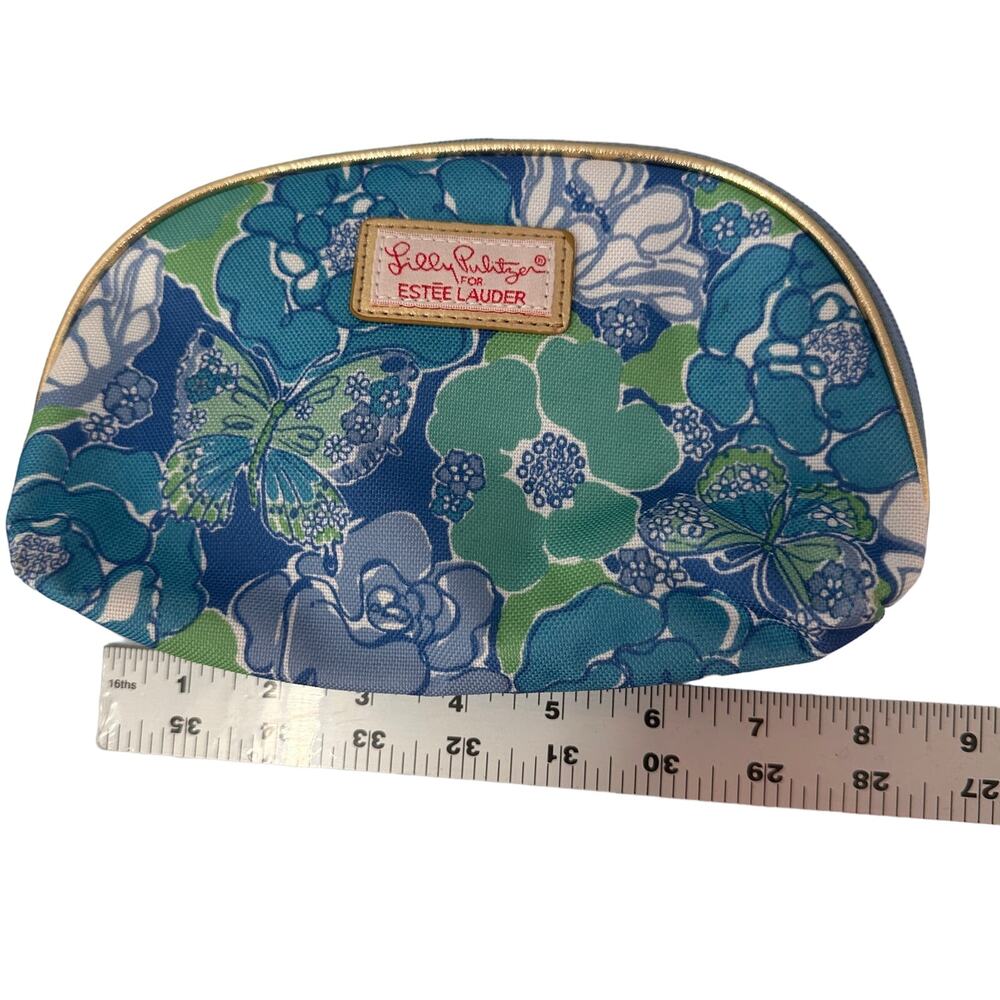 Lilly Pulitzer for Estee Lauder Blue Floral Makeup Pouch Bag